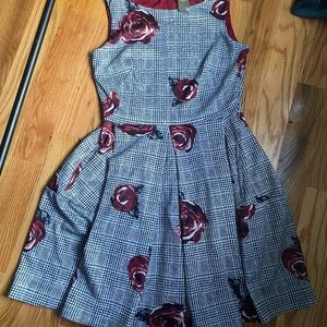 Taylor Houndstooth Floral A-Line Cocktail Dress w/ Pockets